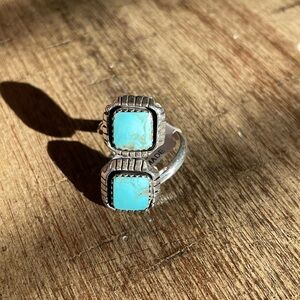 Najavo Artisan Kingman Turquoise Two Stone Adjustable Statement Sterling Ring
